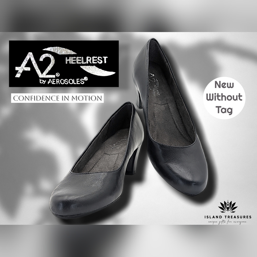 NWOT A2 by AEROSOLES Women's Size 9 Classic Black Heels Cushion Comfort Soles
